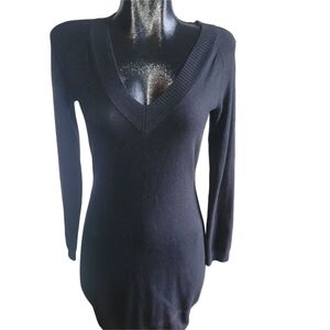 Moda International Black Silk Blend Sheath V-Neck Sweater Dress S